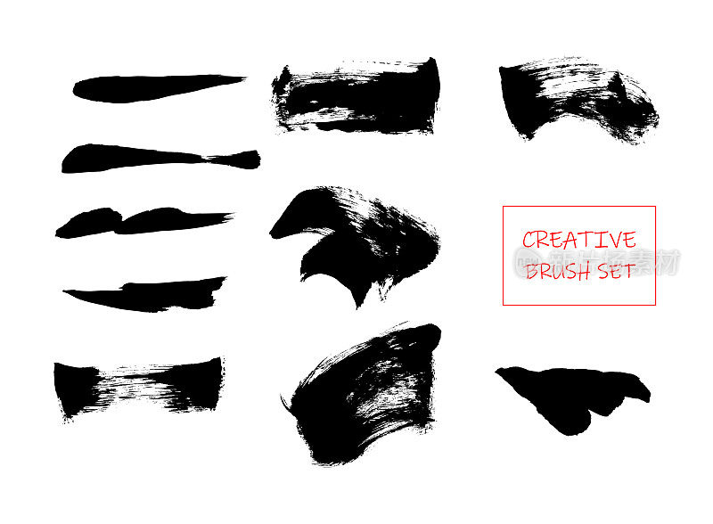 Set of black paint, ink brush strokes, brushes, lines. Artistic design elements eps10